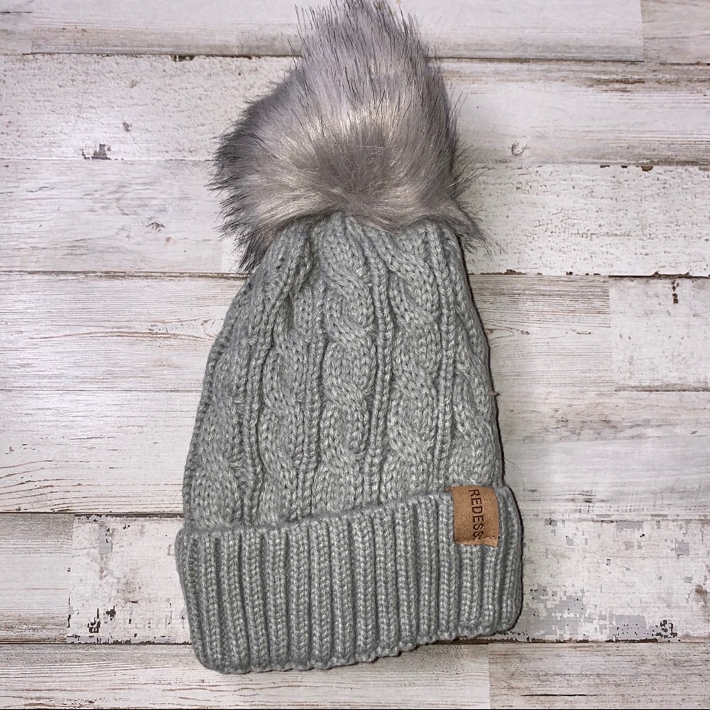 Girls Faux Fur Pom Pom Beanie - Picture 1 of 1